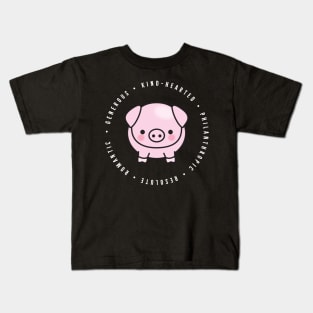cute chinese zodiac | year of the pig | personality traits | generous, kind-hearted, philanthropic, resolute, romantic Kids T-Shirt
